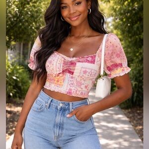 Coco + Jameson Patchwork Smocked Crop Top